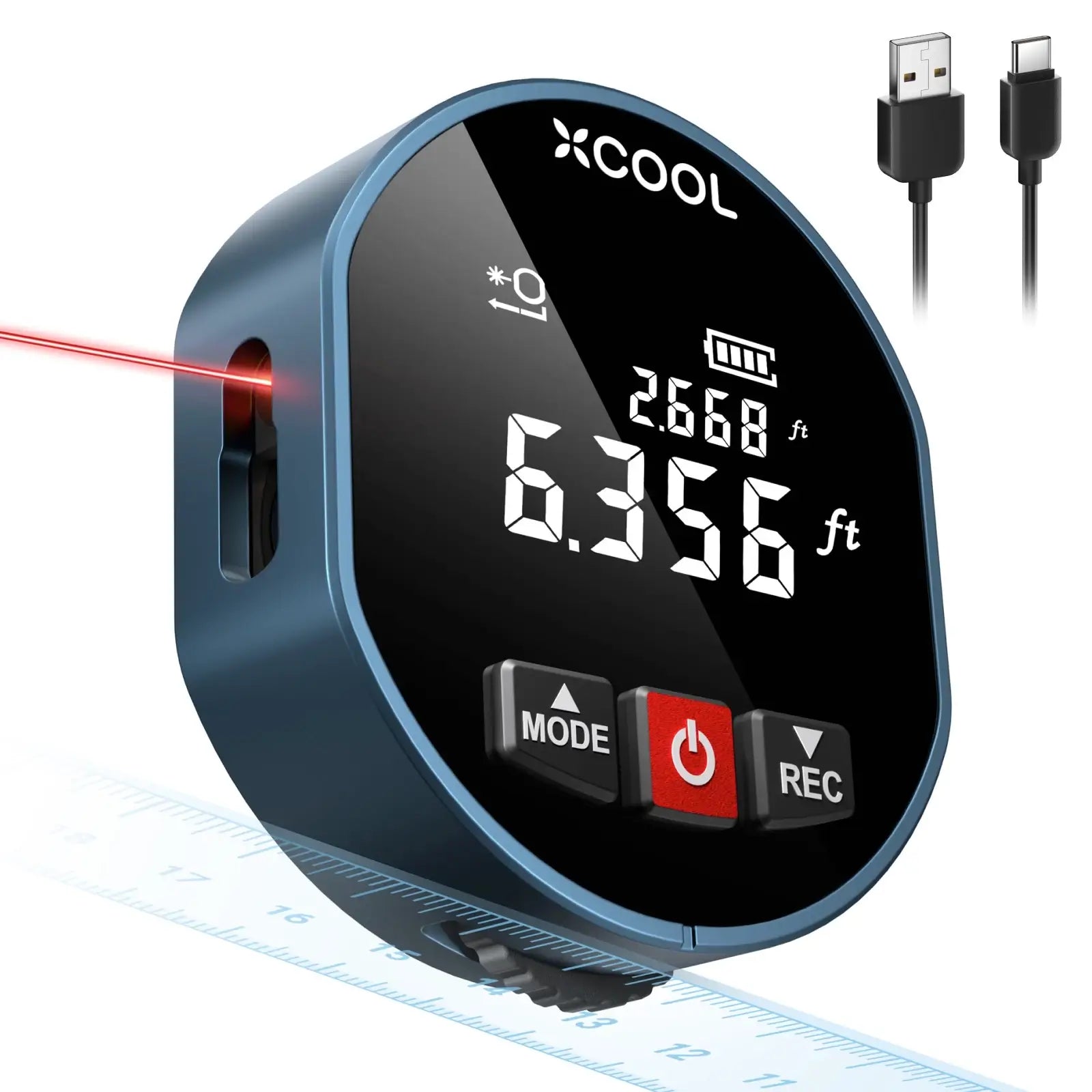 xCool 2-in-1 Rolling Tape Measure & Laser Tape Measure with Digital Readout