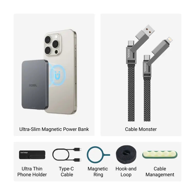 xCool 5,000mAh Ultra-Slim Magnetic Wireless Power Bank with USB-C Cable