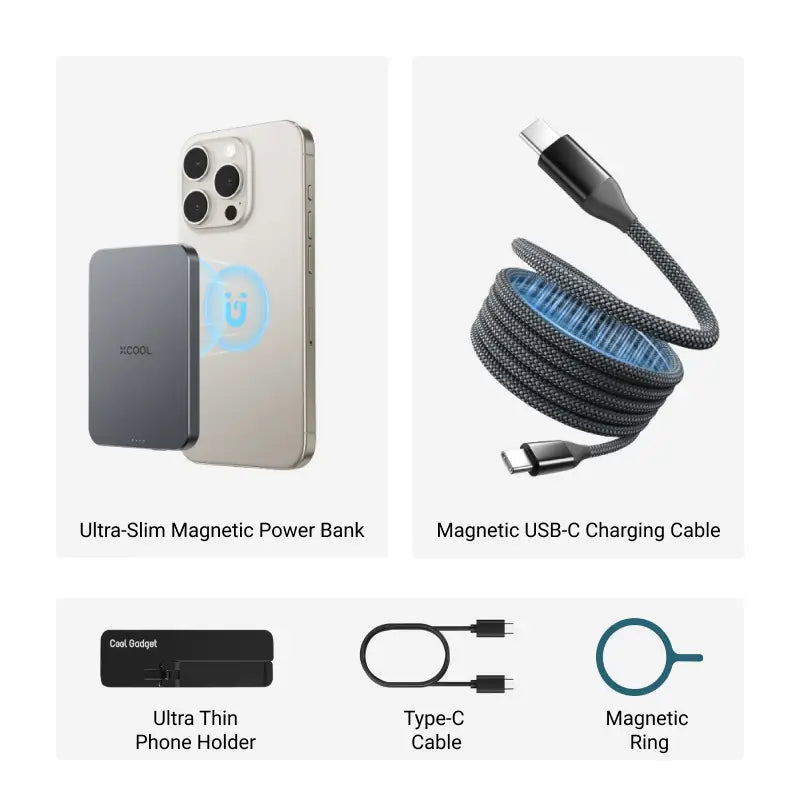 xCool 5,000mAh Ultra-Slim Magnetic Wireless Power Bank with USB-C Cable