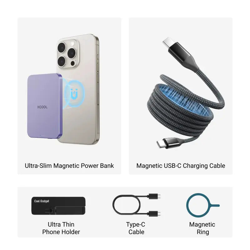 xCool 5,000mAh Ultra-Slim Magnetic Wireless Power Bank with USB-C Cable