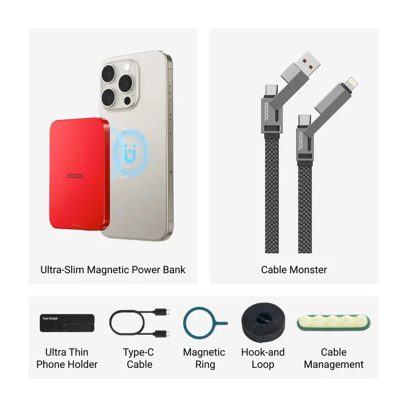 xCool 5,000mAh Ultra-Slim Magnetic Wireless Power Bank with USB-C Cable