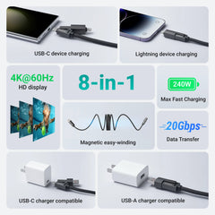 xCool TheOne Cable, 8-in-1 240W Full-featured Magnetic USB-C Cable (5ft)