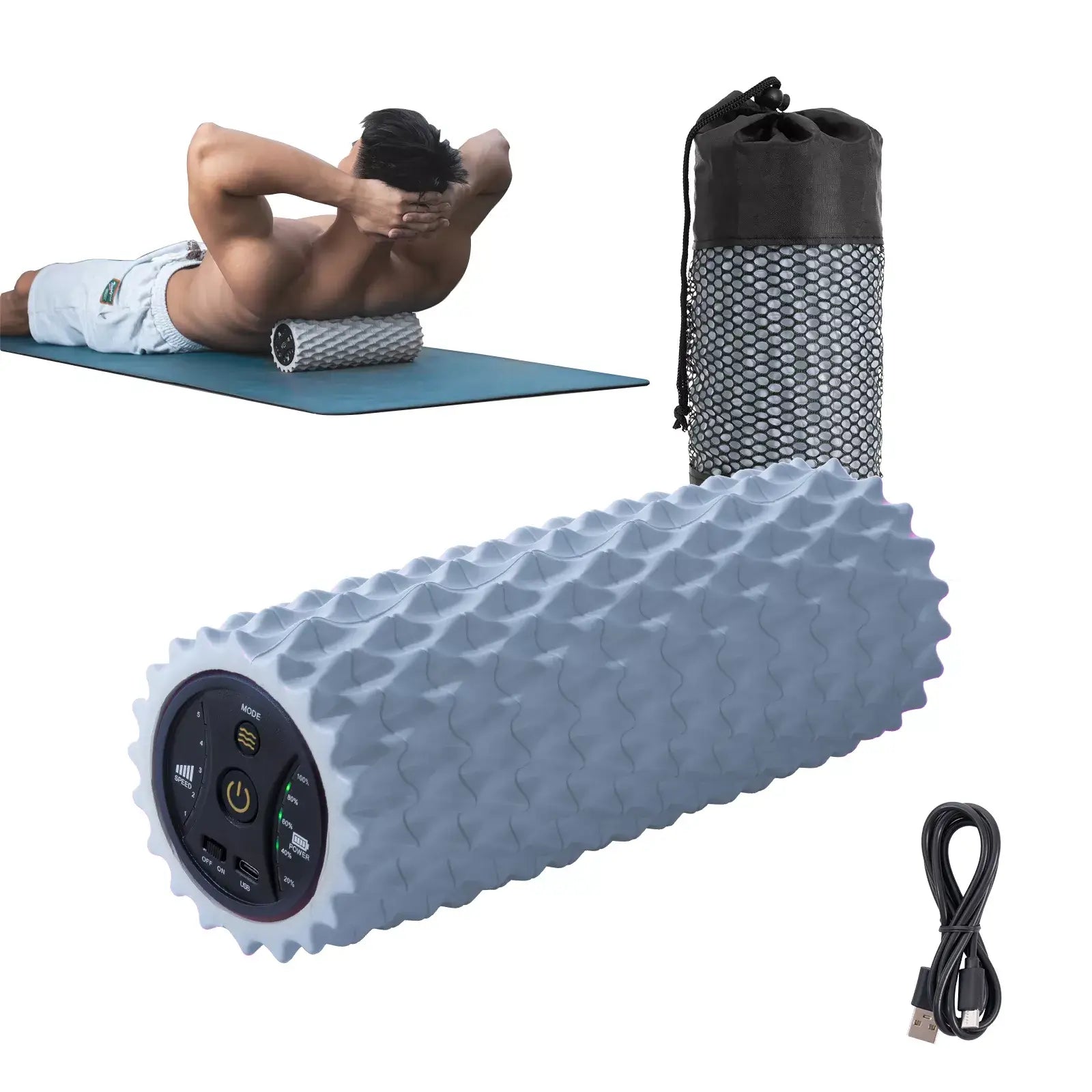 Vibrating Foam Roller for Back, Muscle Massage, Exercise, Physical Therapy