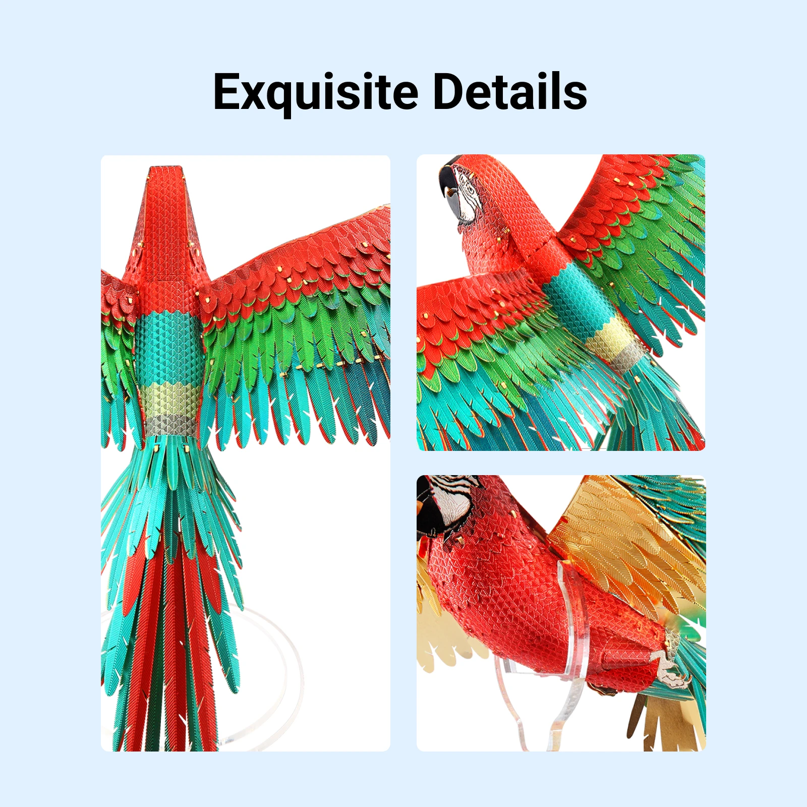 3D Mini Scarlet Macaw Metal Puzzle w/ Acrylic Base, 83PCS