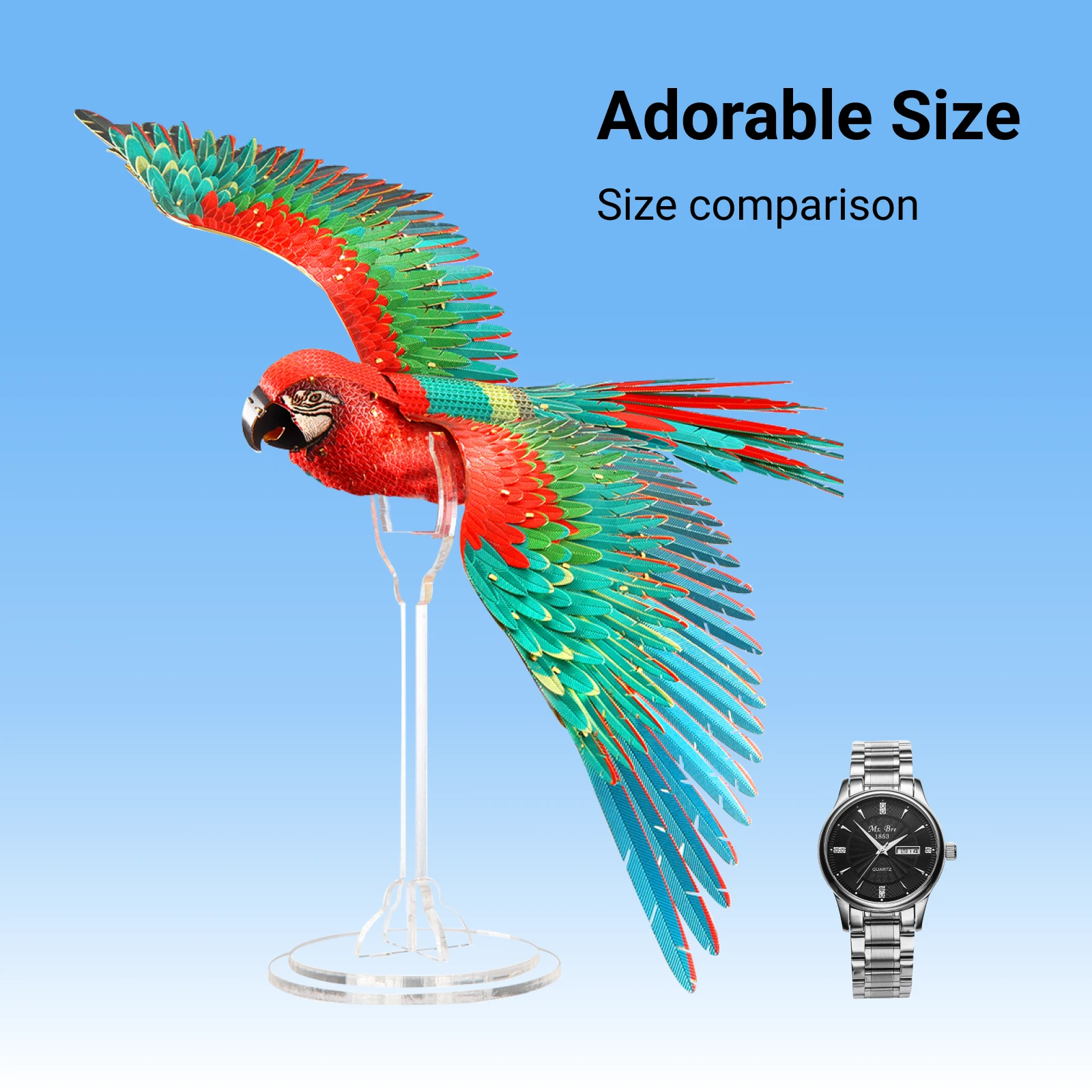 3D Mini Scarlet Macaw Metal Puzzle w/ Acrylic Base, 83PCS