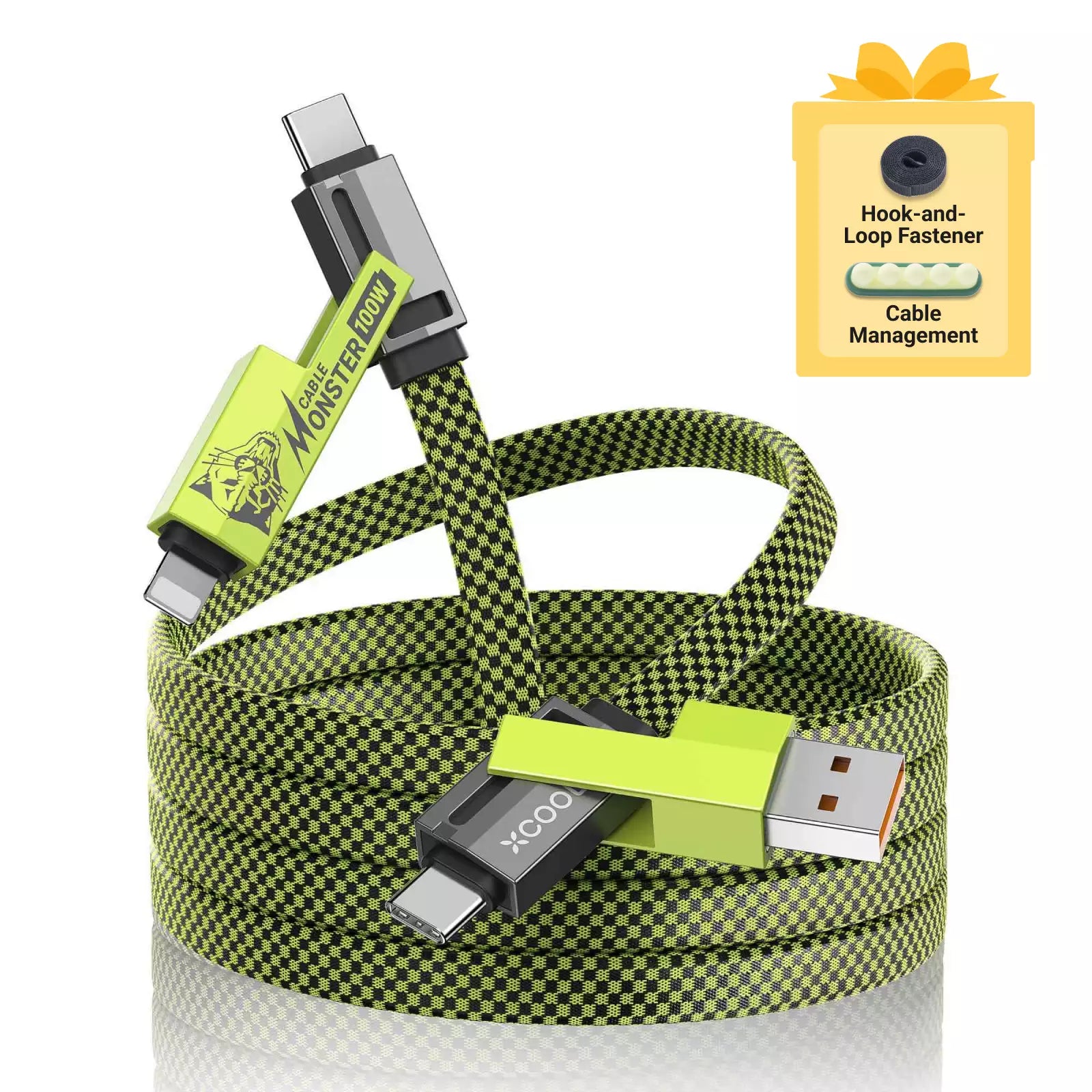 xCool Cable Monster 4-in-1 100W USB-C Charging Cable with Interchangeable Connectors