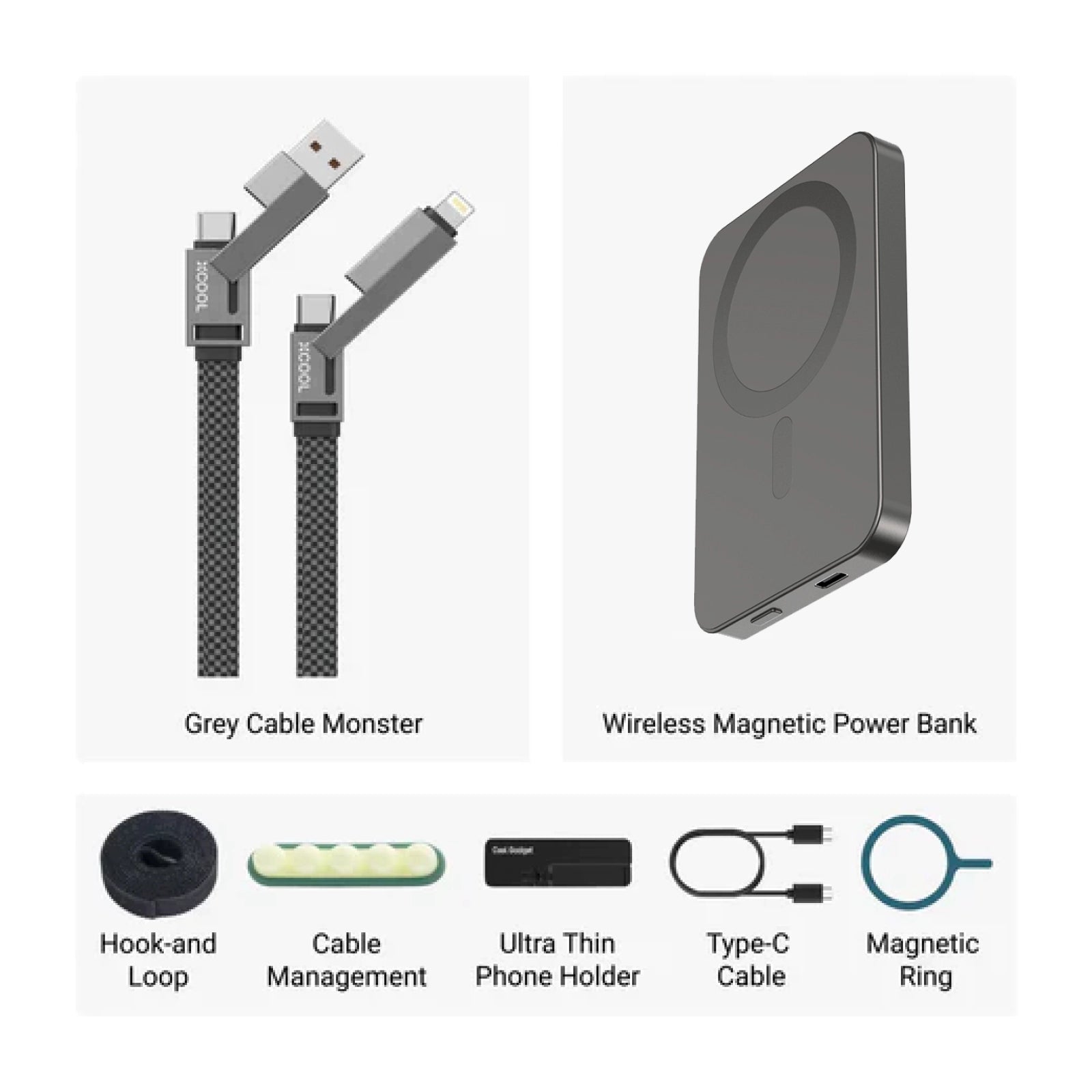 xCool Cable Monster 4-in-1 100W USB-C Charging Cable with Interchangeable Connectors