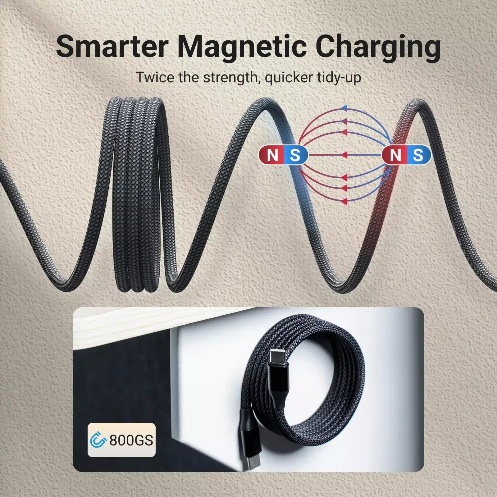 xCool Magnetic USB-C Charging Cable with 60W Fast Charging & Braided Design