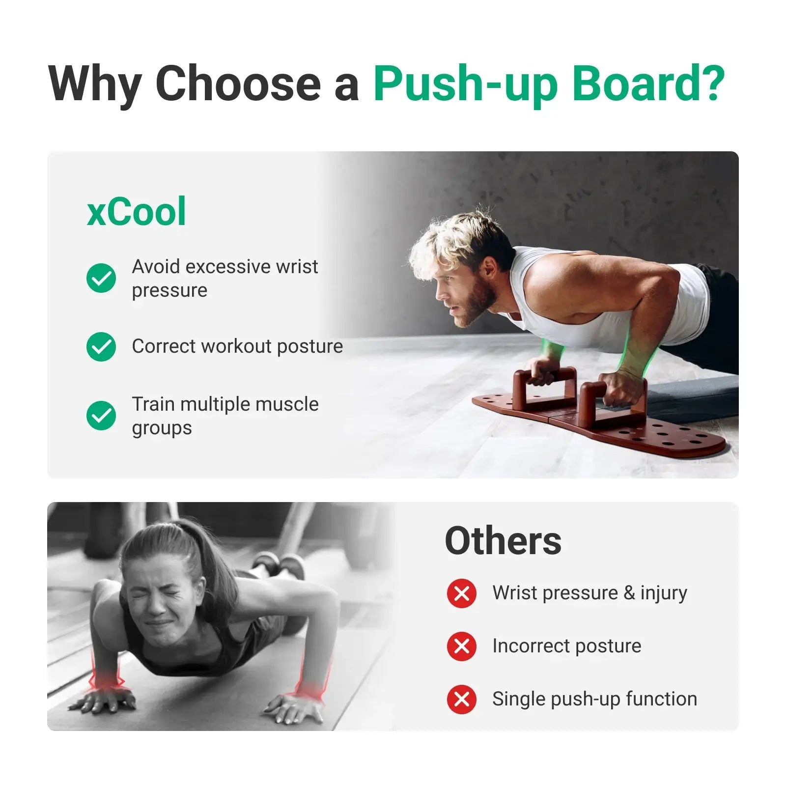 xCool Multifunction Portable Wooden Push-up Board