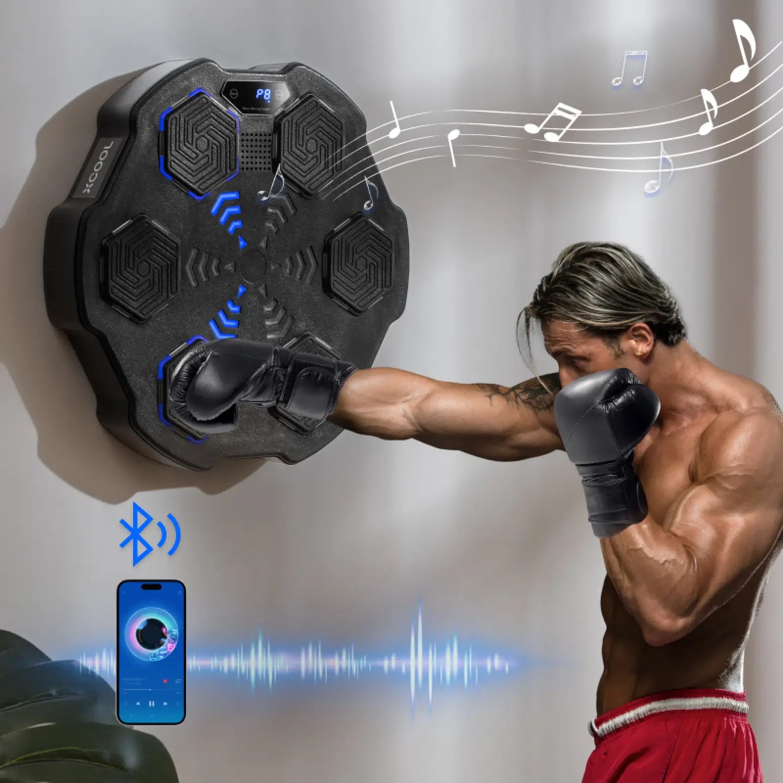 xCool Music Boxing Machine with Bluetooth & Light-Up Punching Pad, for Home Boxing