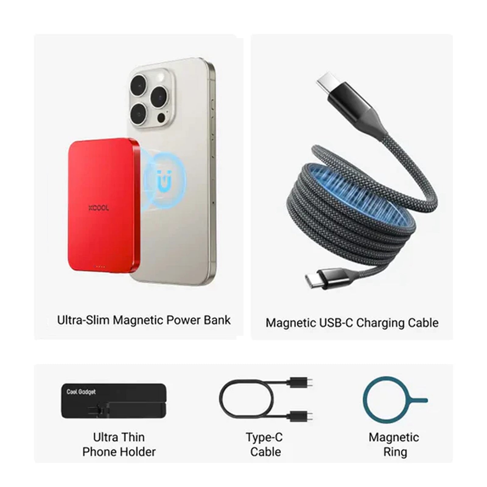 xCool 5,000mAh Ultra-Slim Magnetic Wireless Power Bank with USB-C Cable