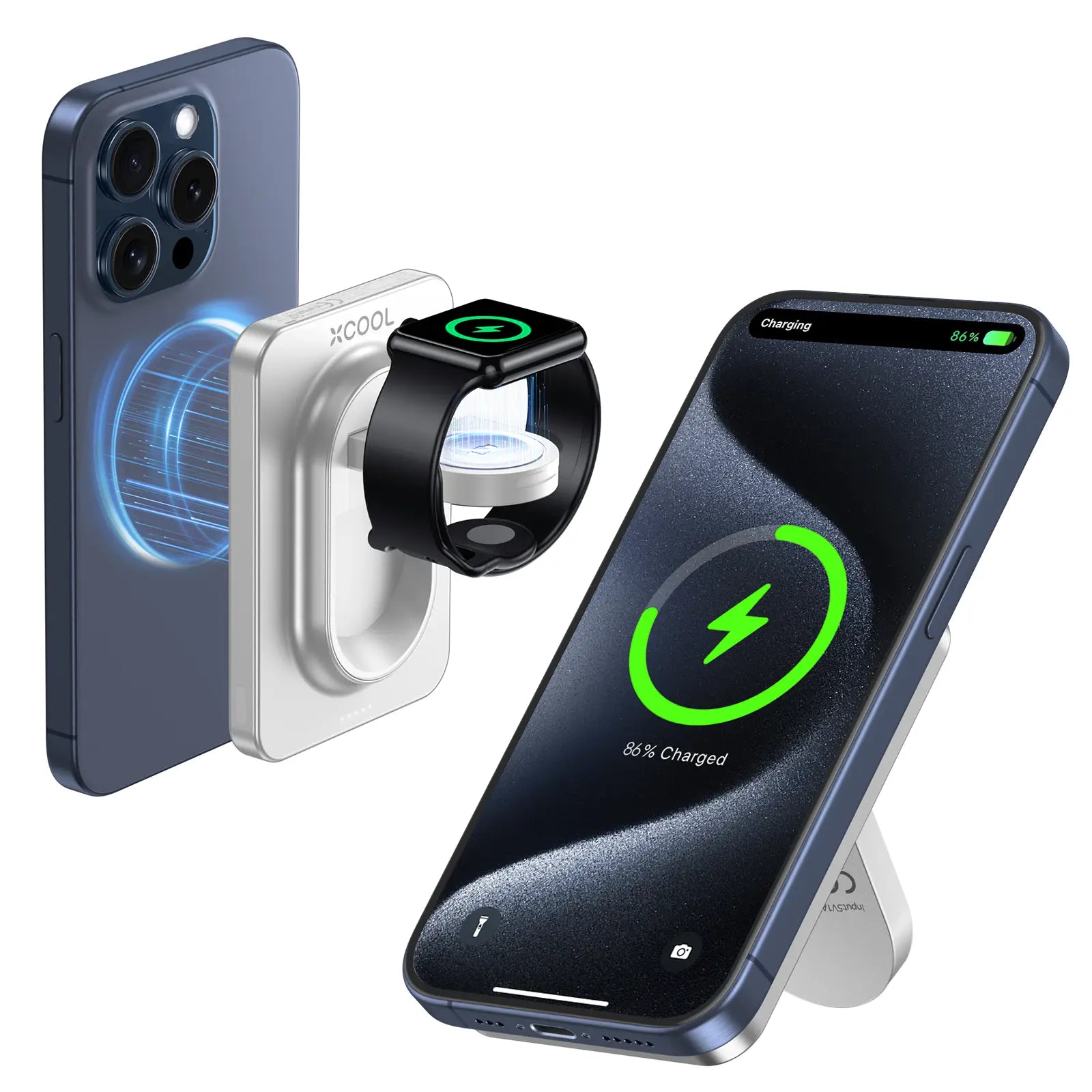 xCool SnapStand™ 3-in-1 Wireless Power Bank with Apple Watch Charger & Kickstand