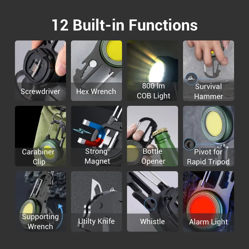 12-in-1 Multifunctional Keychain Flashlight Cool Gadget