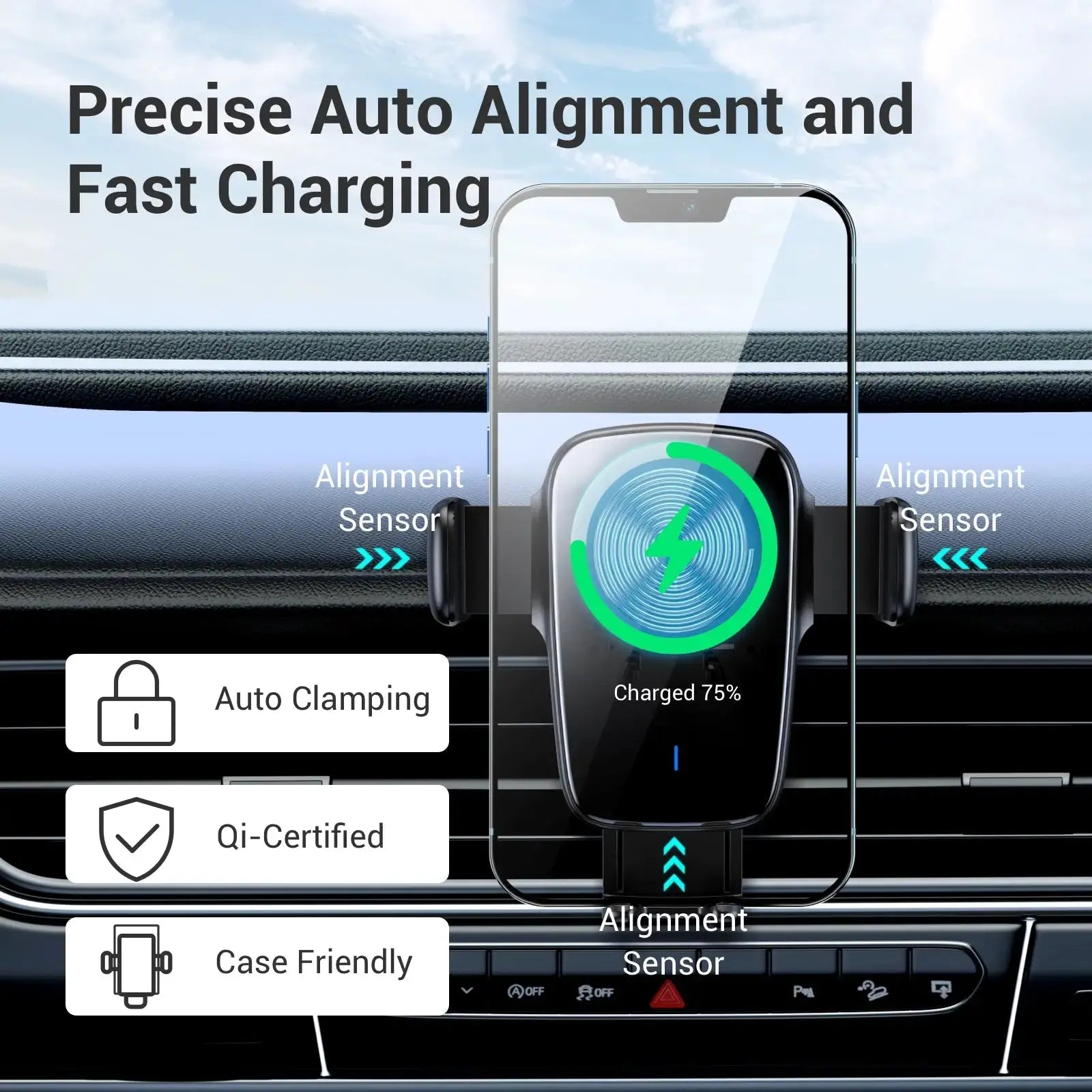 Auto Clamping Car Phone Mount, Wireless Car Charger Cool Gadget